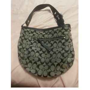 Coach Signature C Hobo Bag Medium Black Gray Monogram Canvas Leather F29941